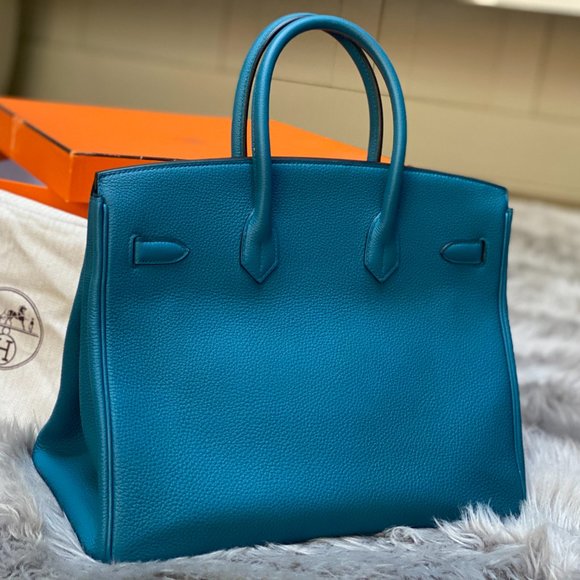 Hermes Birkin Colvert/Blue Togo 35 Blue Leather Tote - Picture 6 of 7